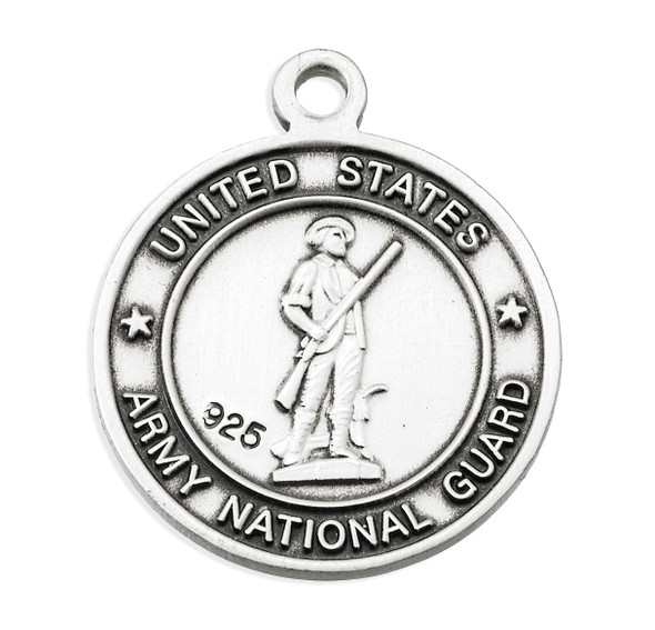 Sterling Silver Army National Guard Medal with St. Christopher on Reverse Side