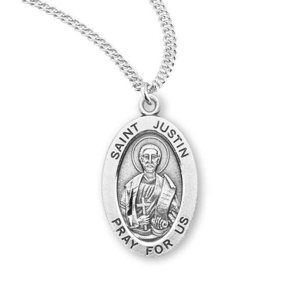 Patron Saint Justin Oval Sterling Silver Medal