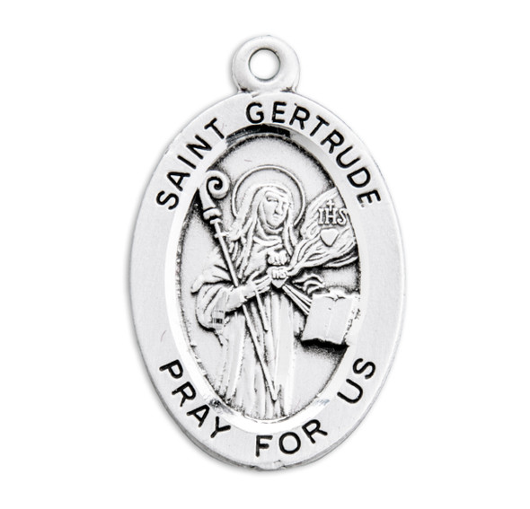 Patron Saint Gertrude Oval Sterling Silver Medal