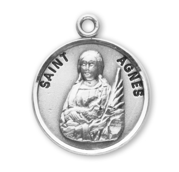 Patron Saint Agnes Round Sterling Silver Medal