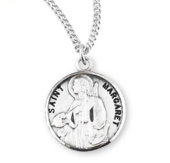 Patron Saint Margaret Round Sterling Silver Medal