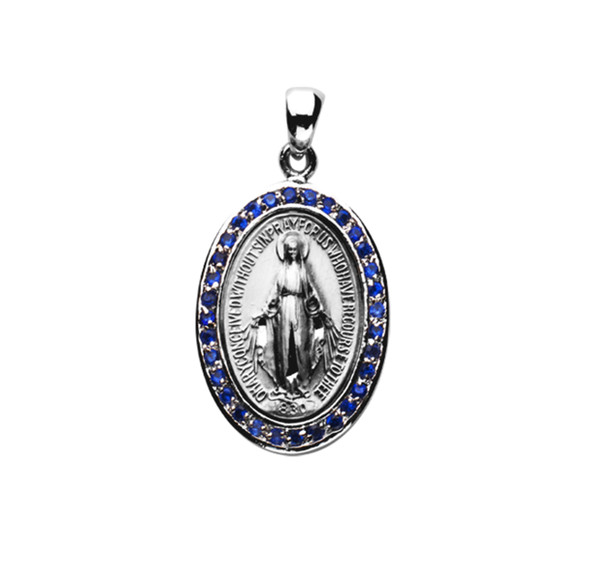 Sterling Silver Sapphire Cubic Zirconia's "CZ's" Miraculous Medal