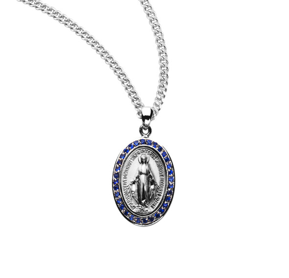 Sterling Silver Sapphire Cubic Zirconia's "CZ's" Miraculous Medal