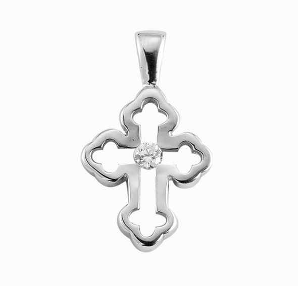 Sterling Silver Single Set Crystal Cubic Zirconia's "CZ's" Cross