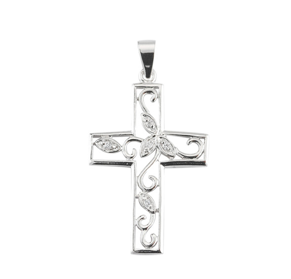 Crystal Cubic Zirconia's "CZ's" Sterling Silver Vine Cross