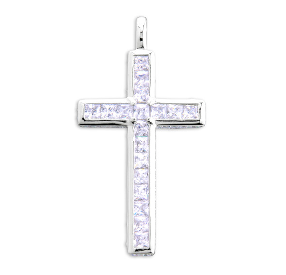 Sterling Silver Simple Cross with CZ Settings Sterling Silver Simple Cross with CZ Settings