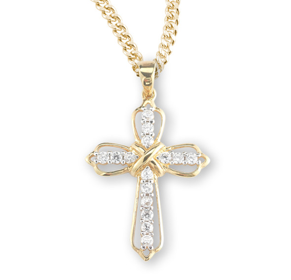 Gold Over Sterling Silver Crystal Cubic Zirconia "CZ" Cross Pendant