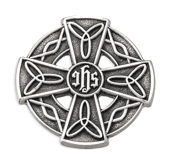 Sterling Silver Irish Celtic Cross Lapel Pin