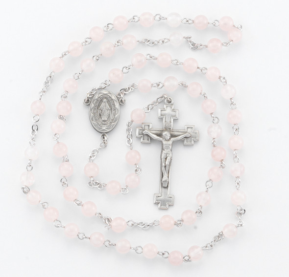 6mm Rose Quartz Gemstone Bead Rosary made with Genuine Pewter Crucifix and Center