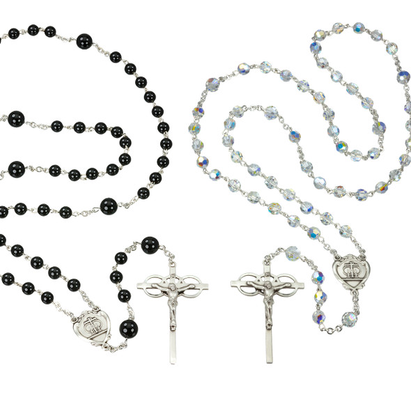 Sterling Silver Wedding Rosary Set Hand Made with finest Austrian Crystal 6mm Beads and Onyx Beads by HMH