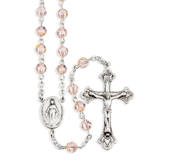 Sterling Silver Rosary Hand Made with finest Austrian Crystal 6mm Silk Faceted Round Beads by HMH