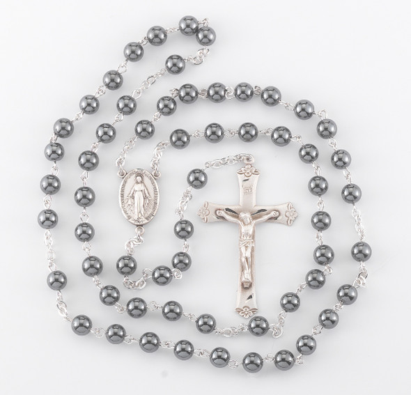 Genuine Hematite Sterling Silver Rosary