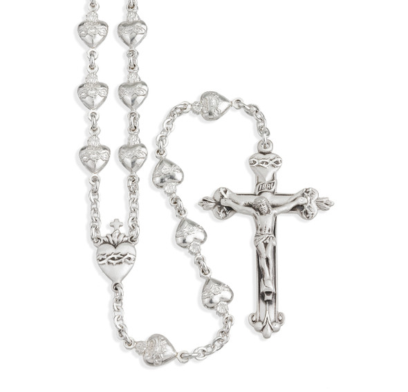 Sterling Silver Solid Sacred Heart Bead Rosary