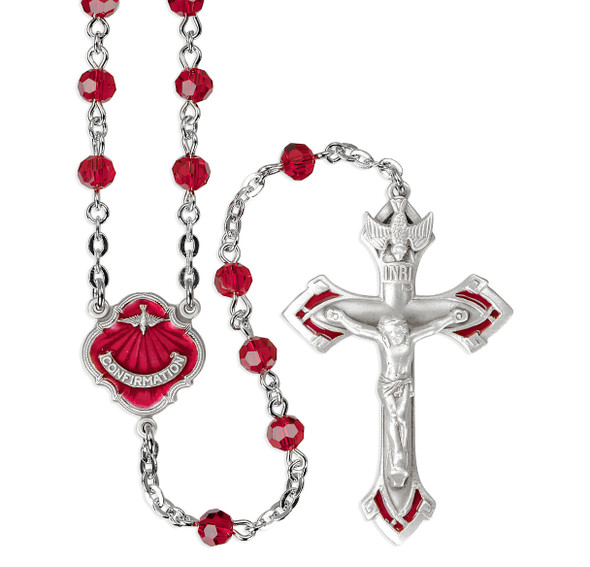 Ruby Round Bead Confirmation Rosary Sterling Crucifix and Centerpiece Ruby Round Bead Confirmation Rosary Sterling Crucifix and Centerpiece