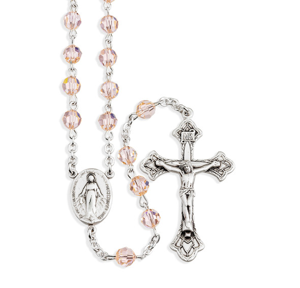 Rosary Sterling Crucifix and Centerpiece Created with finest Austrian Crystal 6mm Faceted Round Silk Beads by HMH