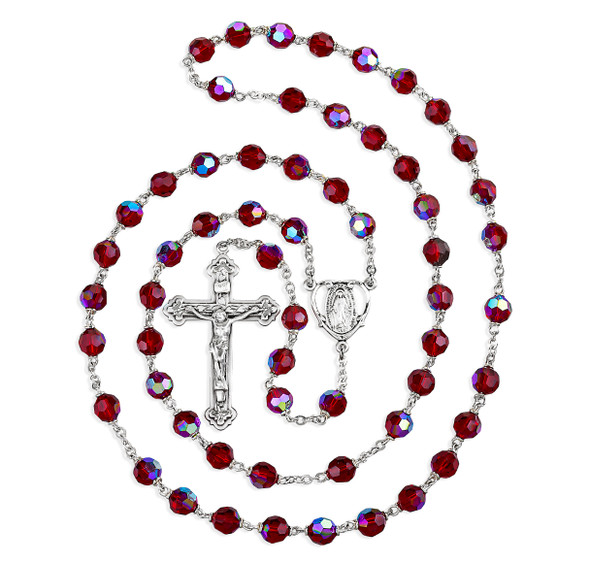 7mm Ruby Crystal Czech Aurora Beads