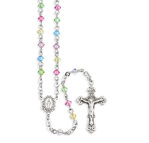 Rosary Sterling Crucifix and Centerpiece Created with finest Austrian Crystal 4mm Faceted Tin Cut Bicone Beads in Multi-Color by HMH Rosary Sterling Crucifix and Centerpiece Created with finest Austrian Crystal 4mm Faceted Tin Cut Bicone Beads in Multi-Color by HMH
