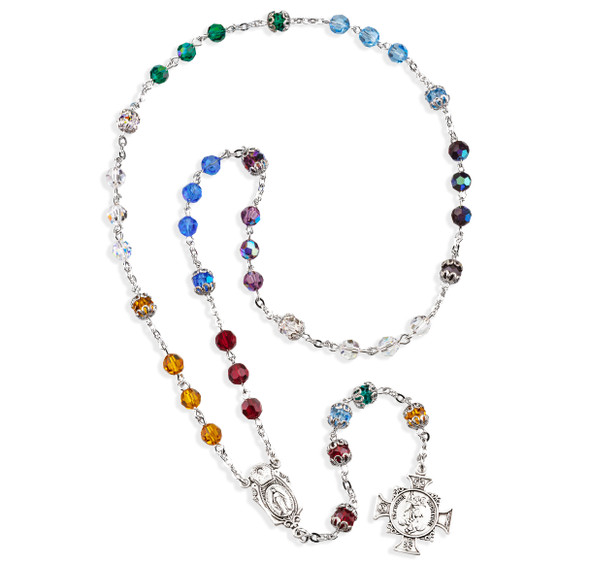 Sterling Silver St. Michael Chaplet made with Finest Crystal Aurora 6mm Beads Sterling Silver St. Michael Chaplet made with Finest Crystal Aurora 6mm Beads