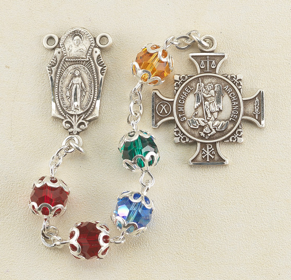 Sterling Silver St. Michael Chaplet made with Finest Crystal Aurora 6mm Beads Sterling Silver St. Michael Chaplet made with Finest Crystal Aurora 6mm Beads