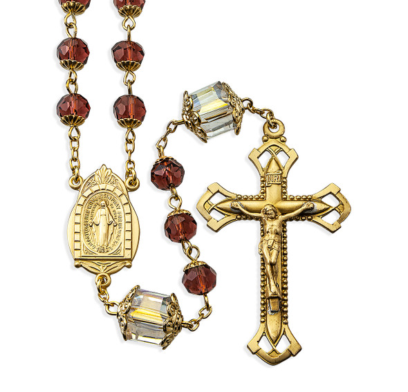 8mm Amethyst Faceted Glass Bead Rosary made with Solid Brass Crucifix and Centerpiece