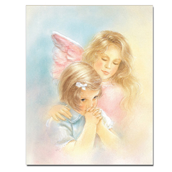 ANGEL OVERLOOKING GIRL PRAYING CARDED 8x10 PRINT FOR FRAMING