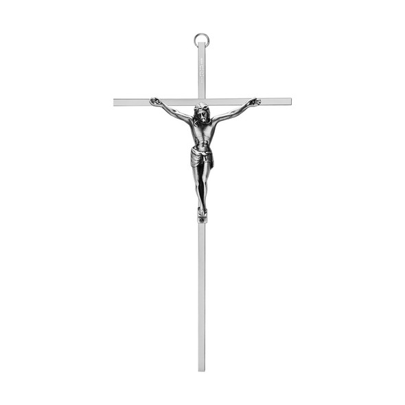 Slim Line Silver Finish Crucifix 10 inch