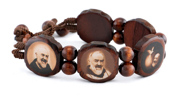 St. Padre Pio Brown Wooden Bracelet