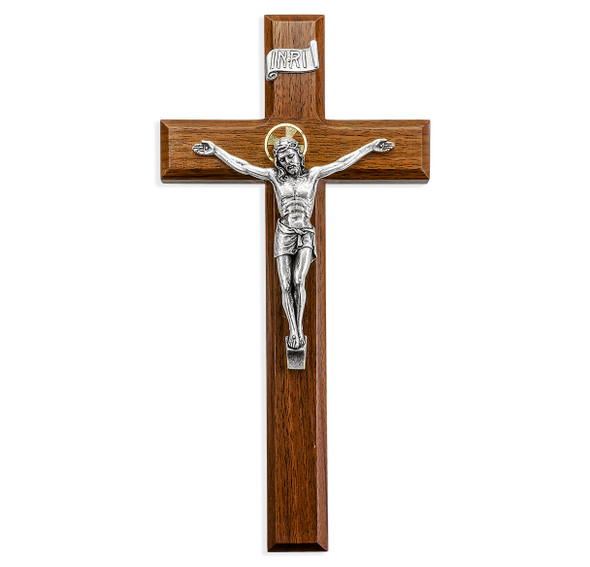 Walnut Wood Wall Crucifix, 11"