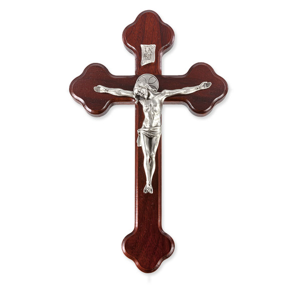 Dark Cherry "Latin Style" Wood Crucifix, 10"