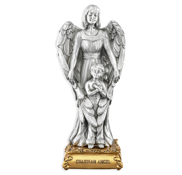 Guardian Angel with Boy Pewter Statue