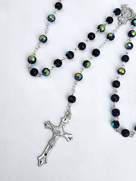 Crystal Bead Rosary with 6mm Beads and a 19.5-Inch Silver-Linked Chain