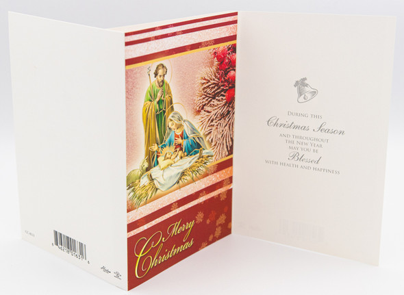 Holy Family with Manger and Frosted Evergreen Berries Christmas Card