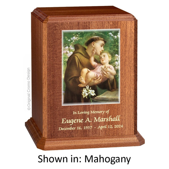 Saint Anthony Mahogany Wood Urn 