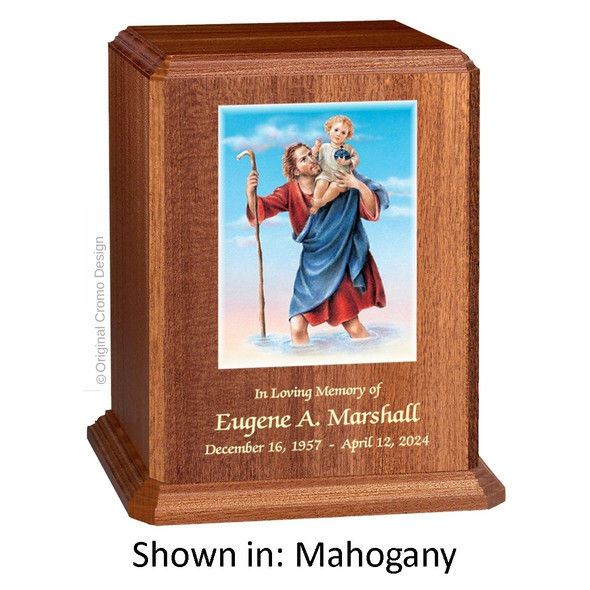 Saint Christopher Mahogany Wood Urn 