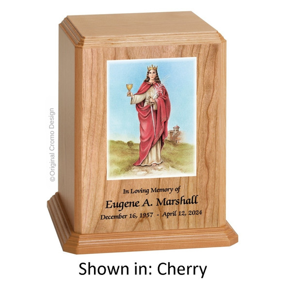 Our Lady of Santa Barbara Cherry Wood Urn  Our Lady of Santa Barbara Cherry Wood Urn