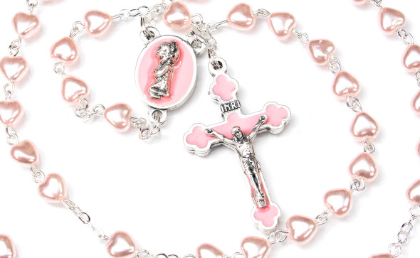 Pink Heart Bead Girls Rosary Pink Heart Bead Girls Rosary