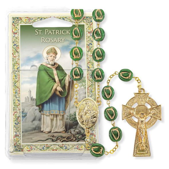 St. Patrick Green Harp Bead Rosary