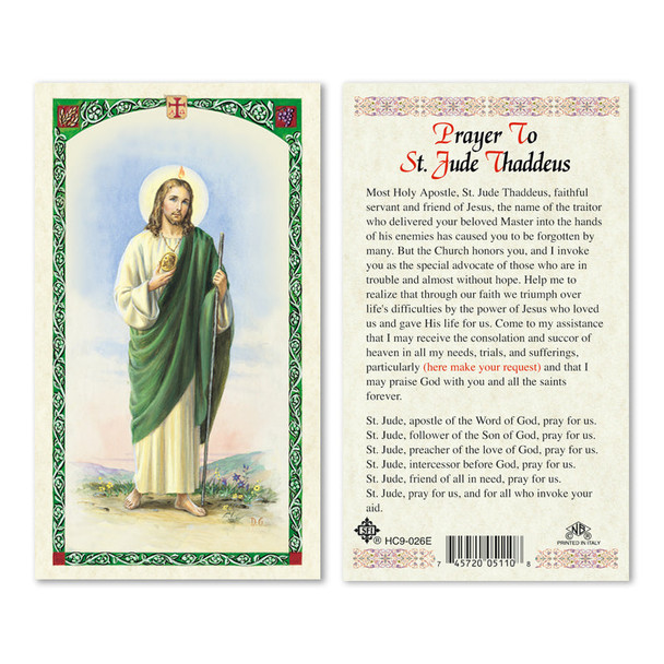 Prayer To St. Jude Laminated Prayer Cards