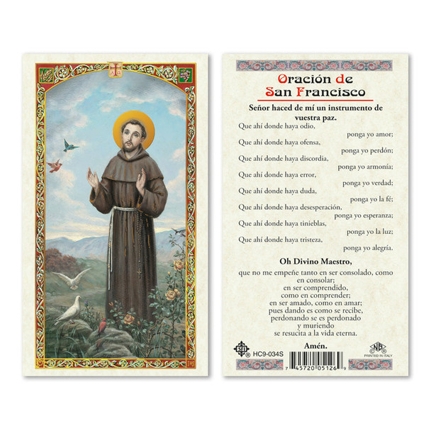 St. Francis Spanish Laminated Prayer Cards