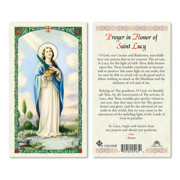 St. Lucy Laminated Prayer Cards St. Lucy Laminated Prayer Cards