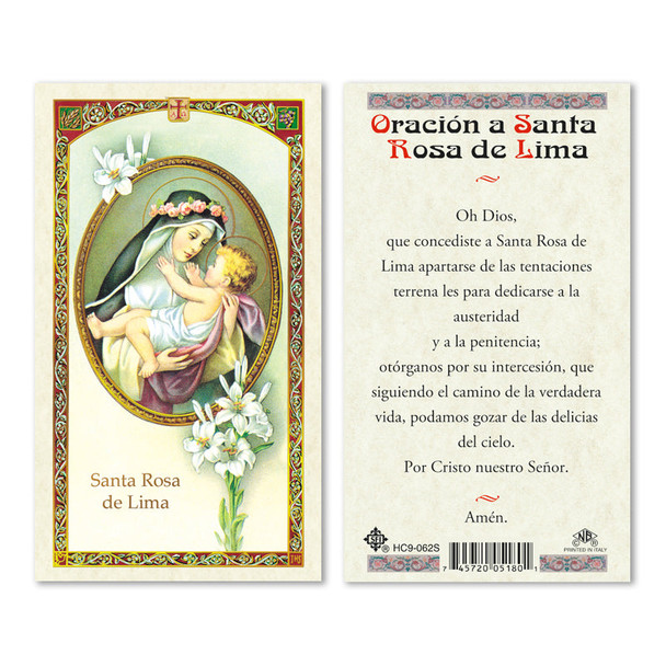 Santa Rosa De Lima Spanish Laminated Prayer Cards