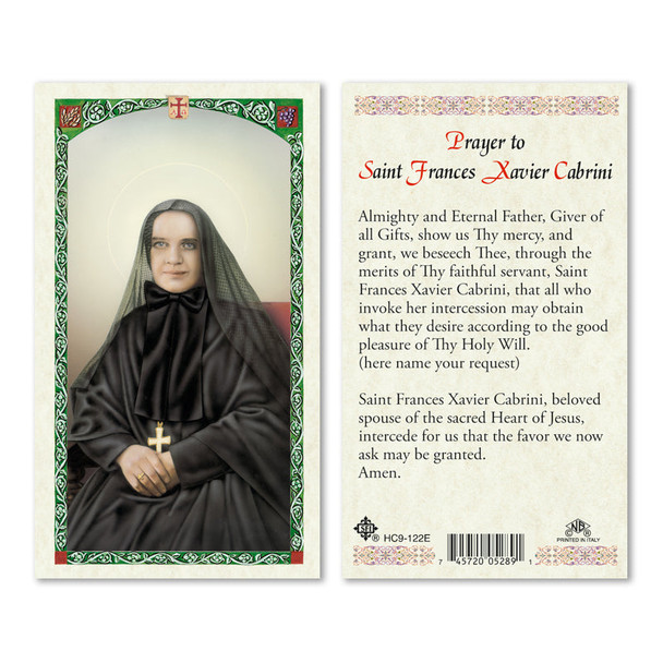 St. Francis Cabrini Laminated Prayer Cards
