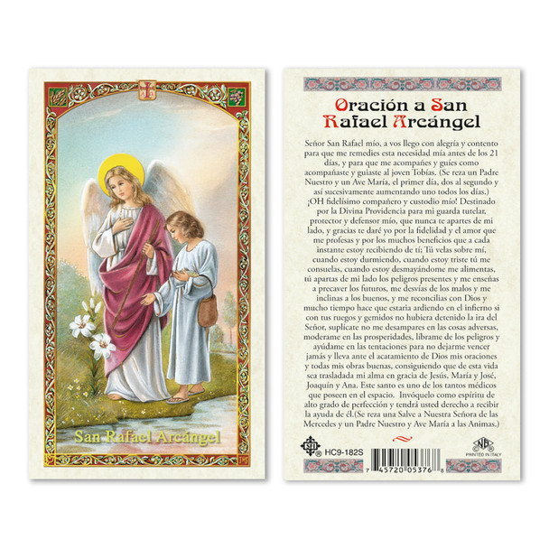 San Rafael Archangel Spanish Laminated Prayer Cards