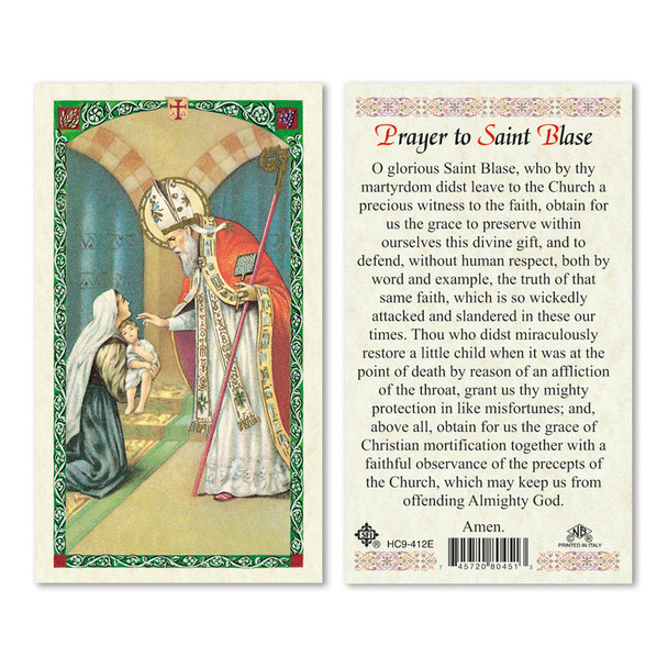 Prayer To St. Blase Laminated Prayer Cards