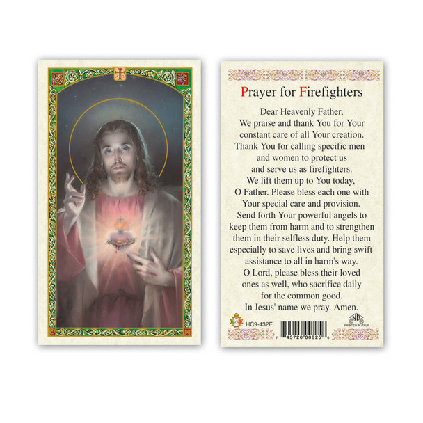 Sacred Heart Of Jesus / Prayer For Firefighters Laminated Prayer Cards