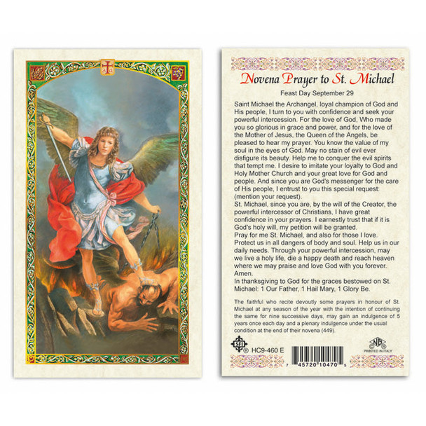 St. Michael Archangel - Novena To St. Michael Laminated Prayer Cards