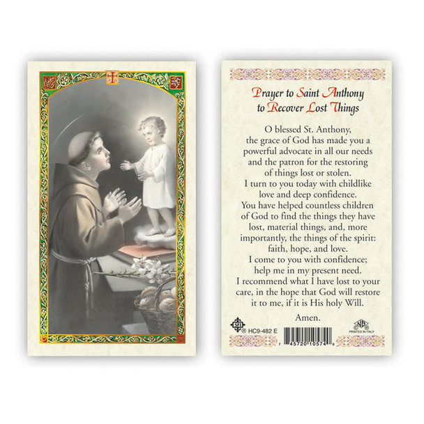 St. Anthony - Prayer To Recover Lost Things Laminated Prayer Cards