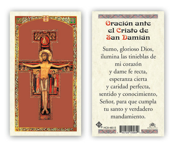 San Damiano - Prayer Before The Crucifix At San Damiano Spanish Holy Card Laminated Prayer Cards