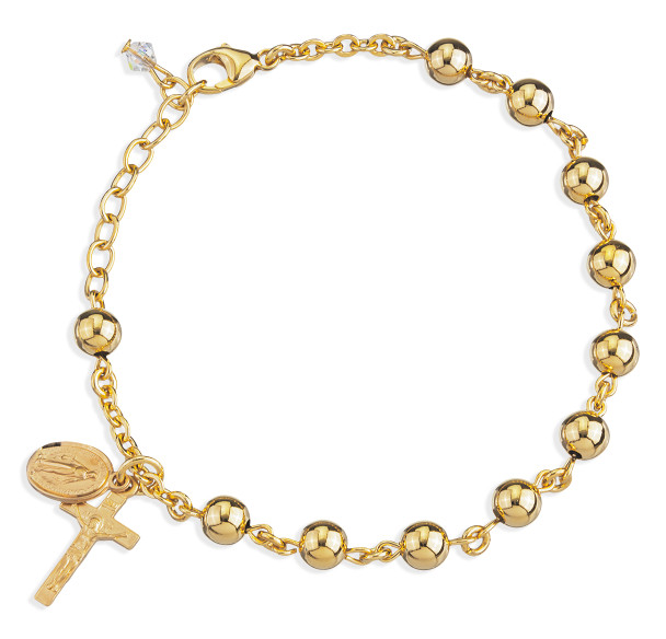 High Polished Round Gold Over Sterling Silver Rosary Bracelet