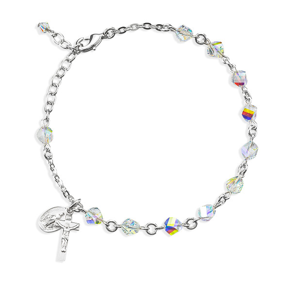 Rosary Bracelet Created with 6mm Aurora Borealis Finest Austrian Crystal Helix Beads by HMH
